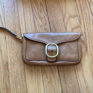 Coach leather wristlet in beautiful brown leather